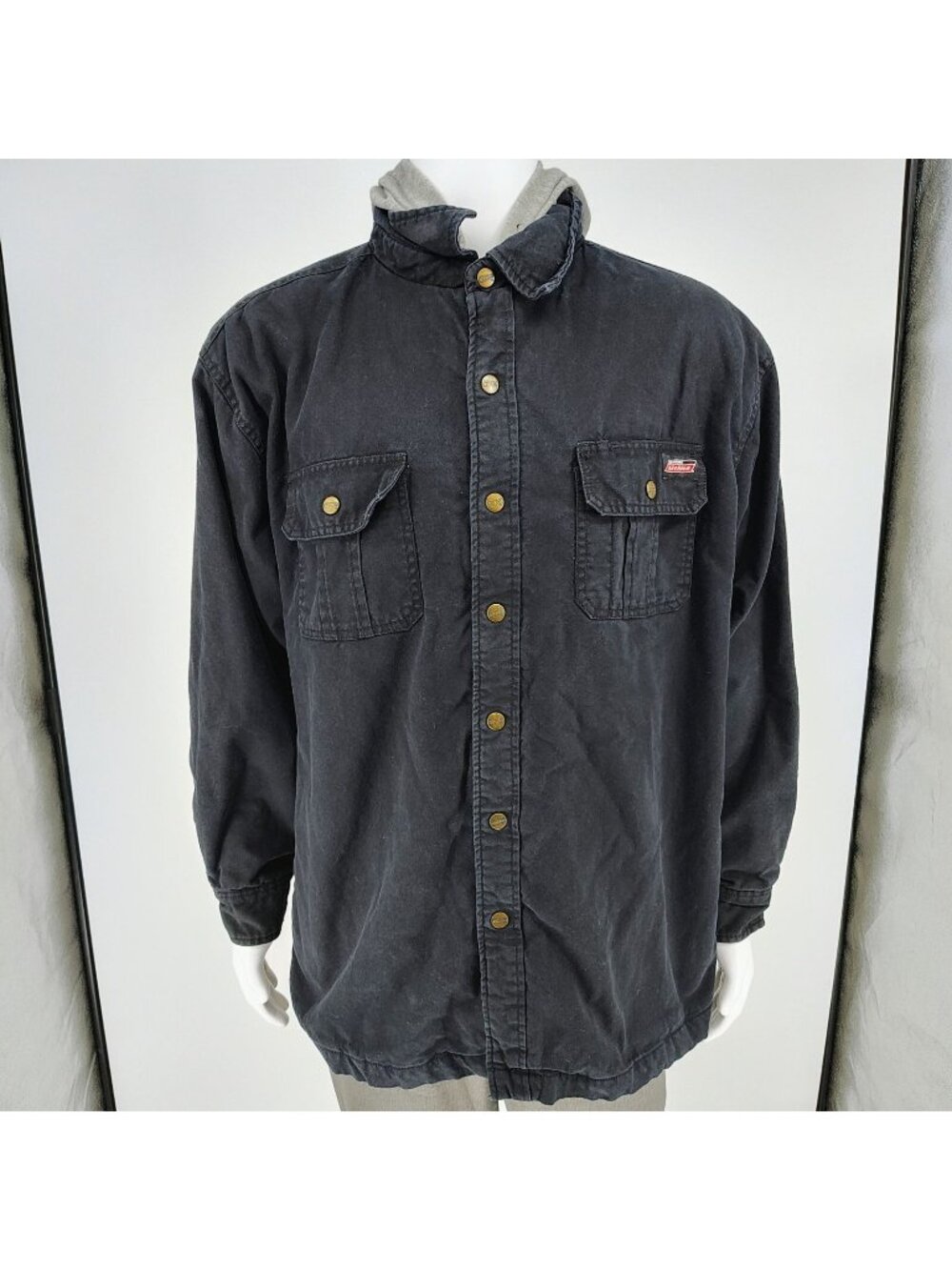 Dickies Workwear Men's Black/Gray Snap Button Duck Hooded Shirt Jacket (XL)
